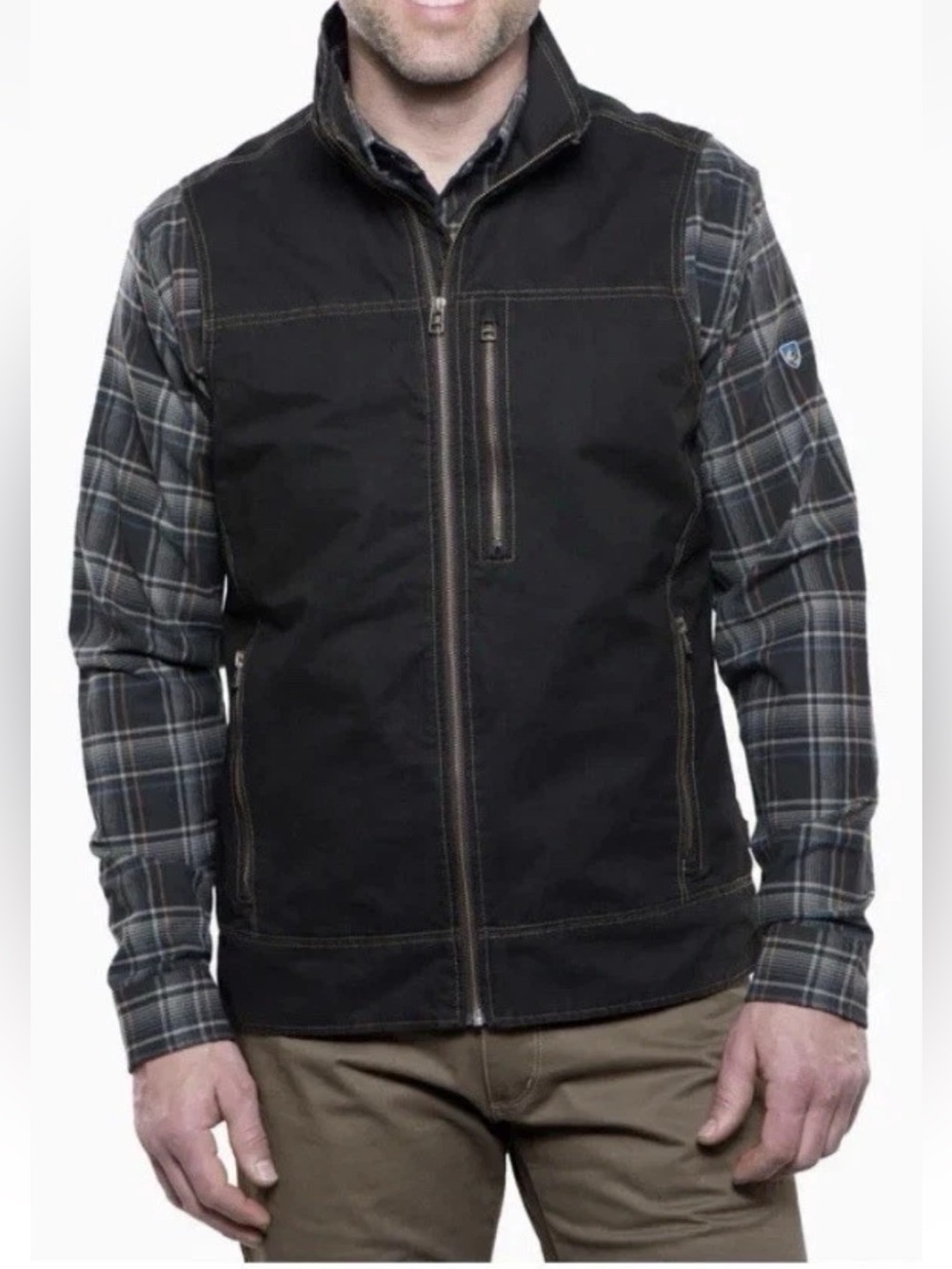 Men’s NWT Kuhl Burr Vest Vintage Patina Dye Full Zip Zip Pockets Tan Size XL
